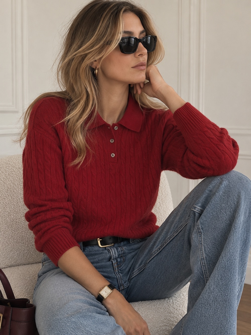 Charter club classic vintage lambswool angora rabbit polo cable knit sweater